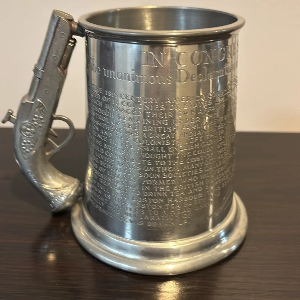 Declaration of Independence glass bottom pewter tankard with pistol hand…